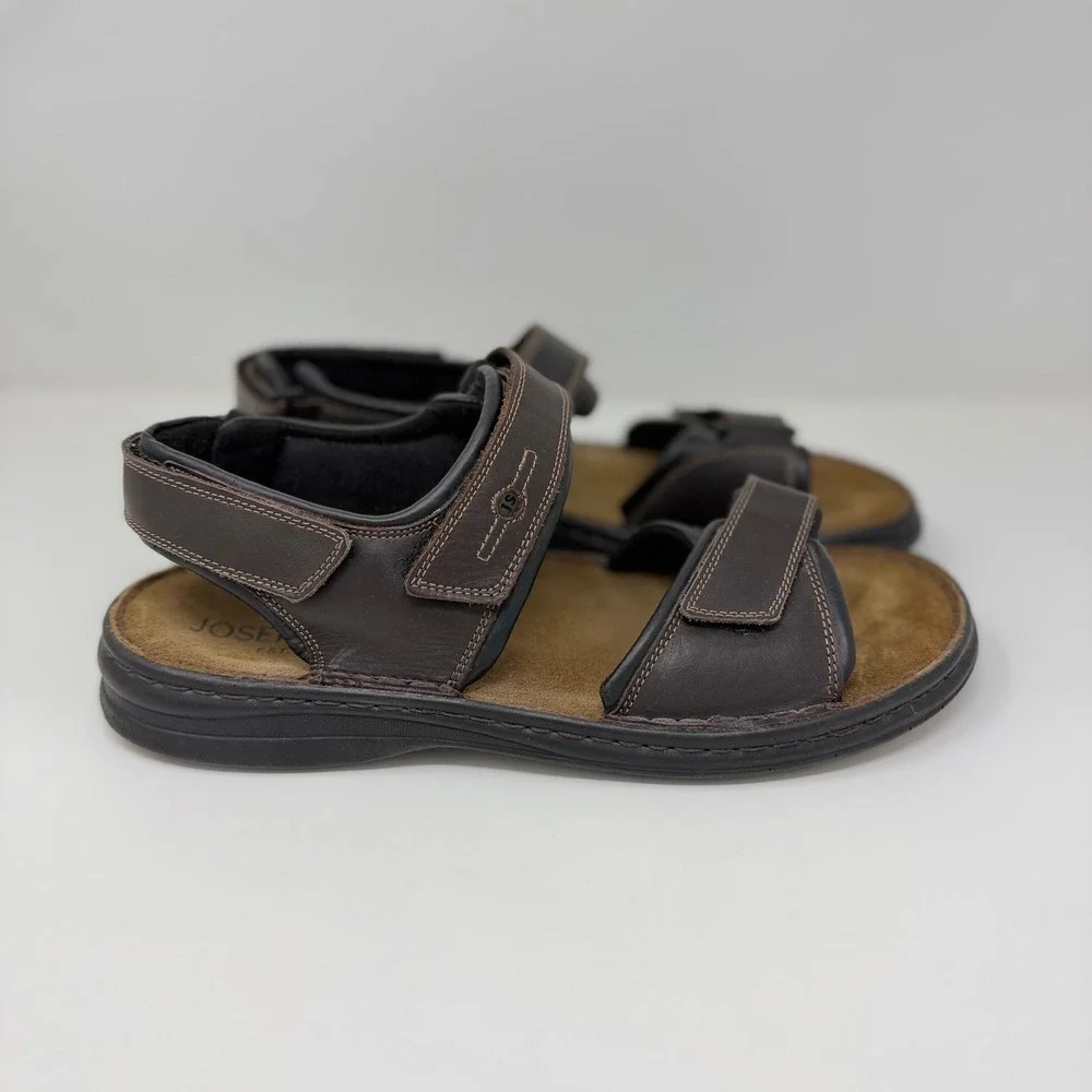 Josef Seibel Mens 44 US Brown Leather Adjustable Strap Sport Sandals Gorpcore